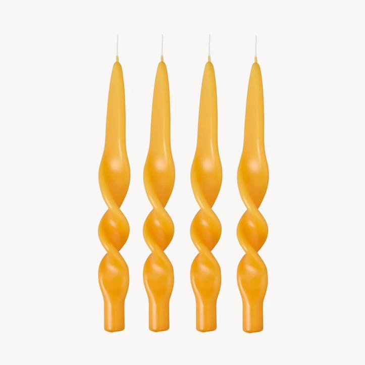 Swirl Set of 4 Dinner Candles H28cm, Mustard Yellow