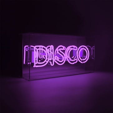 Neon Box Disco Glass Sign H38 x W19cm, Purple