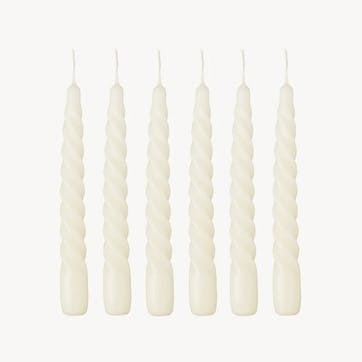 Twist Set of 6 Dinner Candles H20cm, Ivory