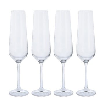Cheers Set of 4 Champagne Flutes, 200ml, Clear