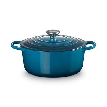 Signature Cast Iron Round Casserole, 26cm, Deep Teal