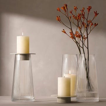 Beacon Candle Holder H30cm, Concrete Grey & Clear