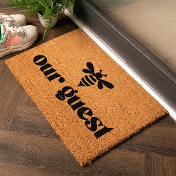 Bee Our Guest Doormat 60 x 40cm, Natural & Black