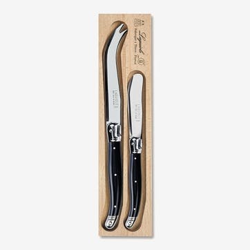 Set of 2 Cheese Knives in a Tray , Black