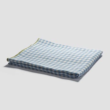 Gingham Linen Tablecloth 150 x 250cm, Warm Blue