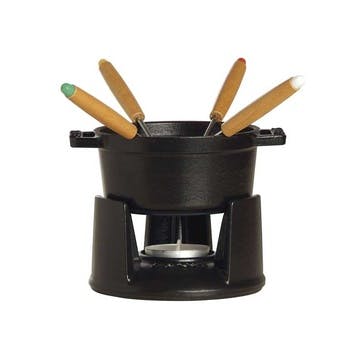 Cast Iron Mini Fondue Set, Black