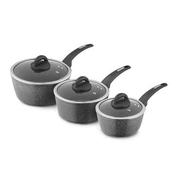 Cerastone Forged 3 Piece Saucepan Set, Grey