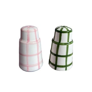 Salt N' Pepa Set of 2 Shakers H9.5 x D4cm, Pink/Forest green
