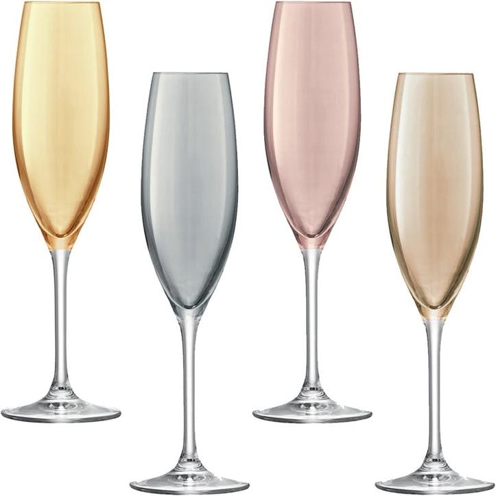 LSA Polka Champagne Flute, Set of 4, Metallic Assorted