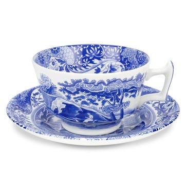 Blue Italian Teacups & Saucers, Set of 4