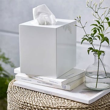 Lacquer Tissue Box Cover 13 x 13cm, White