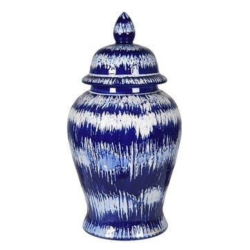 Tie Dye Ginger Jar H45cm, Blue & White