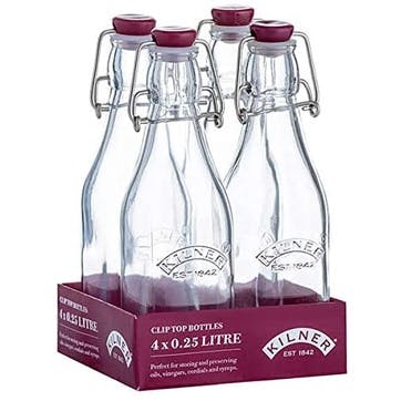 Set of 4 Square Clip Top Bottles, 250ml, Clear