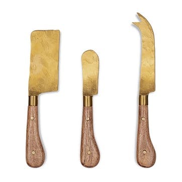 Maram Set of 3 Cheese Knives, Natural & Gold