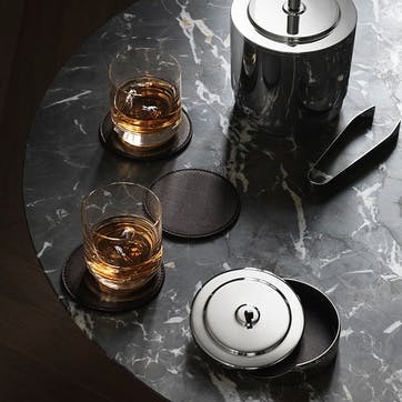 Manhattan Set of 4 Leather Coasters, Silver