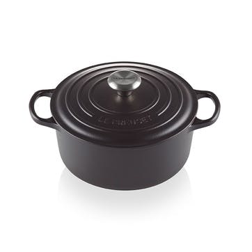 Cast Iron Round Casserole - 26cm; Satin Black