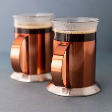 Set of 2 Glass Mugs 300ml, Copper/Glass