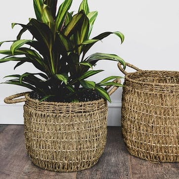 Seagrass, Set Of 2 Lined Baskets, Natural