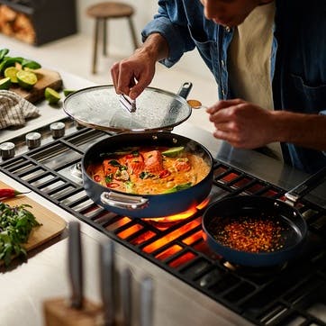 Space Folding Ceramic Non-Stick Saute Pan & Lid  28cm, Midnight Blue