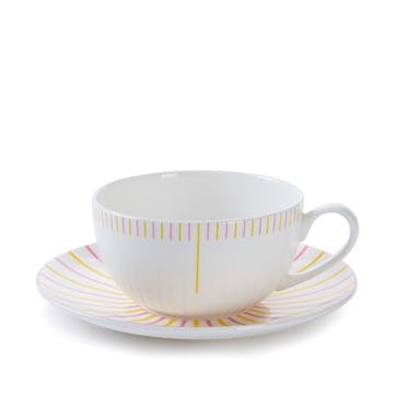 Cappuccino cup and saucer, Jo Deakin LTD, Burst, pink/yellow