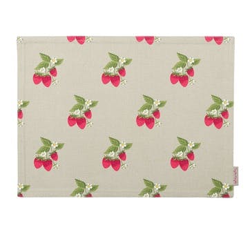 Strawberries Fabric Placemat , Natural, Green, Red