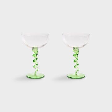 Spiral Set Of 2 Coupe Glasses, 200ml, Green