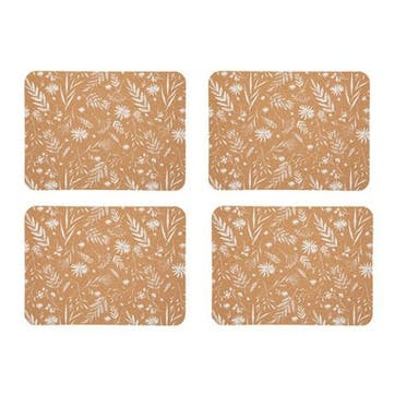 Natural Elements Set of 4 Biodegradable Cork Placemats 19 x 21.5cm, Cork/White