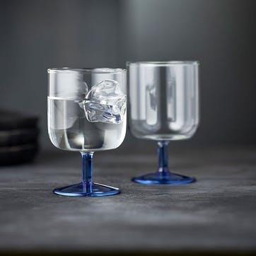 Torino Set of 2 Wine Glasses, 300ml, Clear and Blue