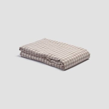 Gingham Linen Flat Sheet Double, Mushroom