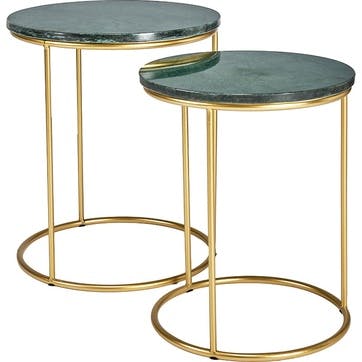 Milly Set of 2 Side Tables , Green Marble & Gold