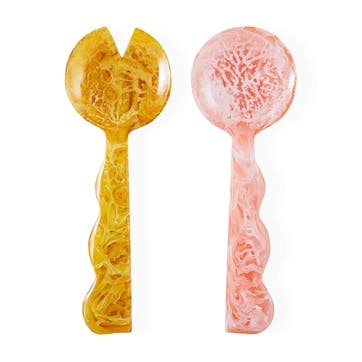 Mustique Ripple Salad Serving Set 11cm W, 31cm L, 1cm D each, Pink/Yellow