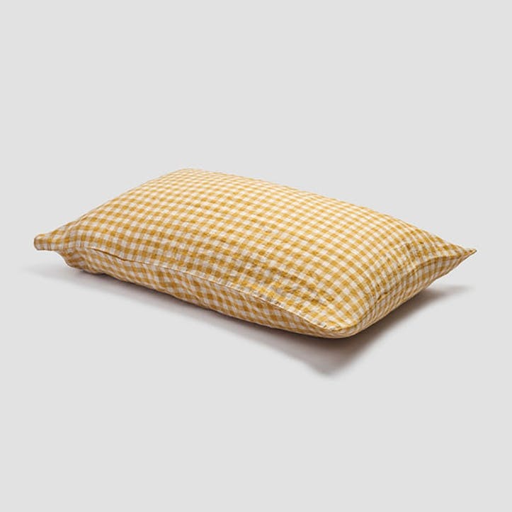Gingham Standard  Linen Pillowcase Pair, Honey