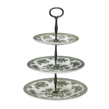 Asiatic Pheasants 3 Tier Cake Stand  H35 x W26.5 x D26.5cm, Green