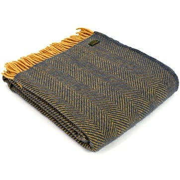 Herringbone Throw; Navy & Mustard