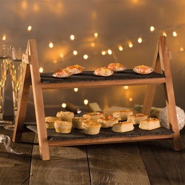 Artesà 2 Tier Slate & Wood Serving Stand