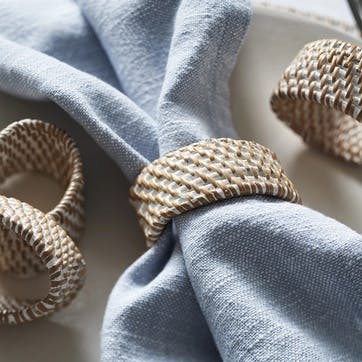 Rattan Set of 4 Napkin Rings, White