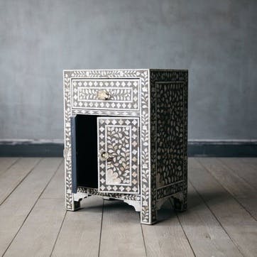 Classic Mother of Pearl Inlay Bedside Table in Grey