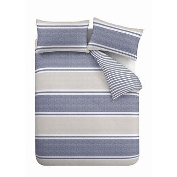 Textured Banded Stripe King Duvet Set, Blue