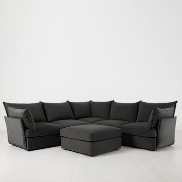 Model 06 Velvet Corner Sofa With Chaise, Charcoal