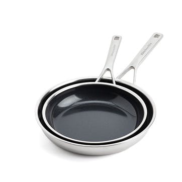 MultiPly - Ceramic Stainless Steel Non-Stick Frying Pan Set, 24cm & 28cm, Silver