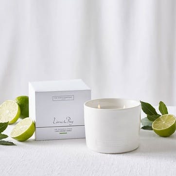 Lime & Bay Ceramic 2 Wick Candle 300g, White