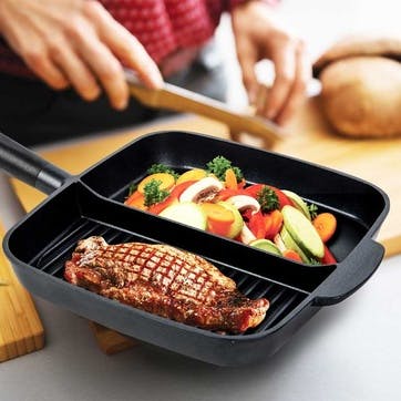 Sectional Non-Stick 2 Section Grill Griddle Pan 28cm, Black