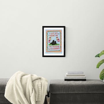 Illustrated By Weezy I Left My Heart In The Fields Of Glasto Print A3, Black Frame