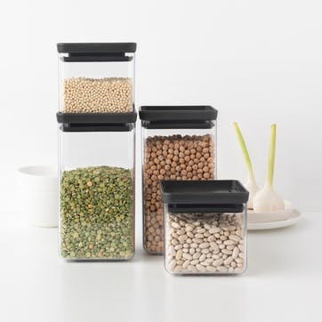 Tasty+ Stackable Square Canisters, Set of 4, Light Black Lids