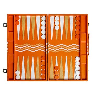 Leather Backgammon Board L45 x W38cm, Orange