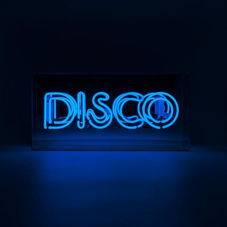 Neon Box Disco Glass Sign H38 x W19cm, Blue