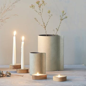 Curve Candle Holder, Metallic Leather