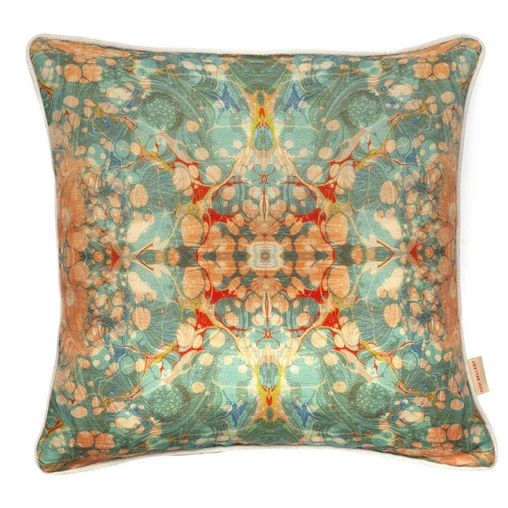 Marbled Linen Cushion, 50 x 50cm, Fantasy Tapestry Kaleidoscope