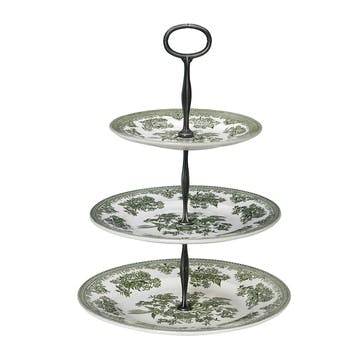 Asiatic Pheasant 3 Tier Cake Stand, H35 x W26.5 x D26.5cm, Green