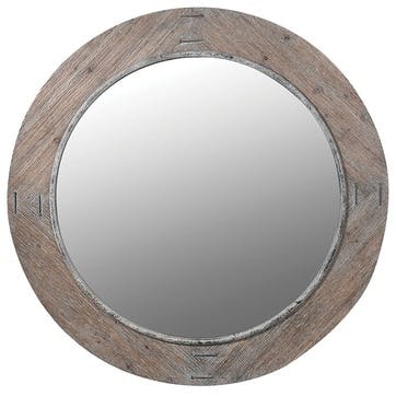 Round Mirror D110cm, Wooden Edge